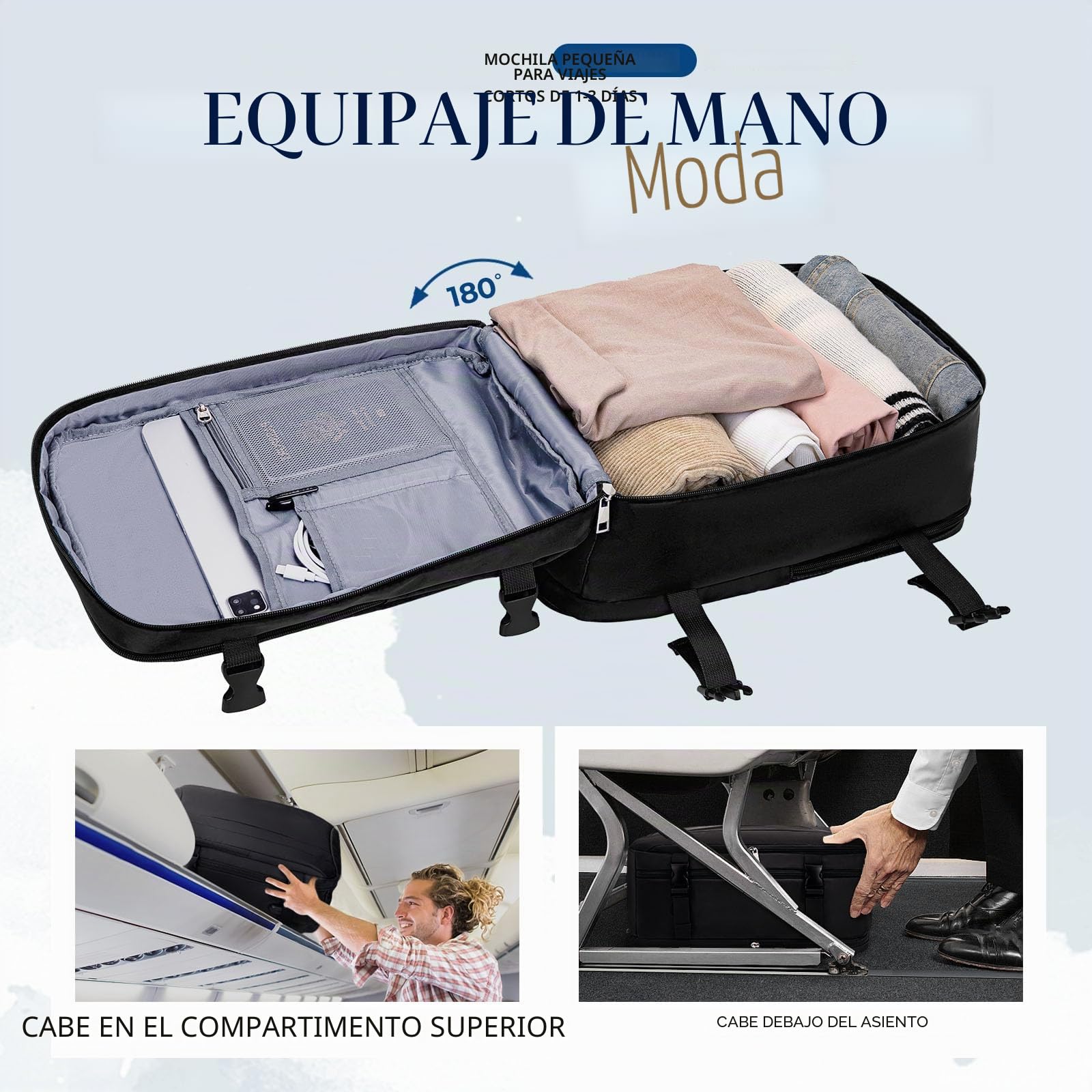 VMIKIV Mochila 40x30x20 para Ryanair Mochila Viaje Cabina Avion 40x20x25 con Multiples Compartimentos y Bolsillo Antirrobo Travel Backpack Hombre Mujer