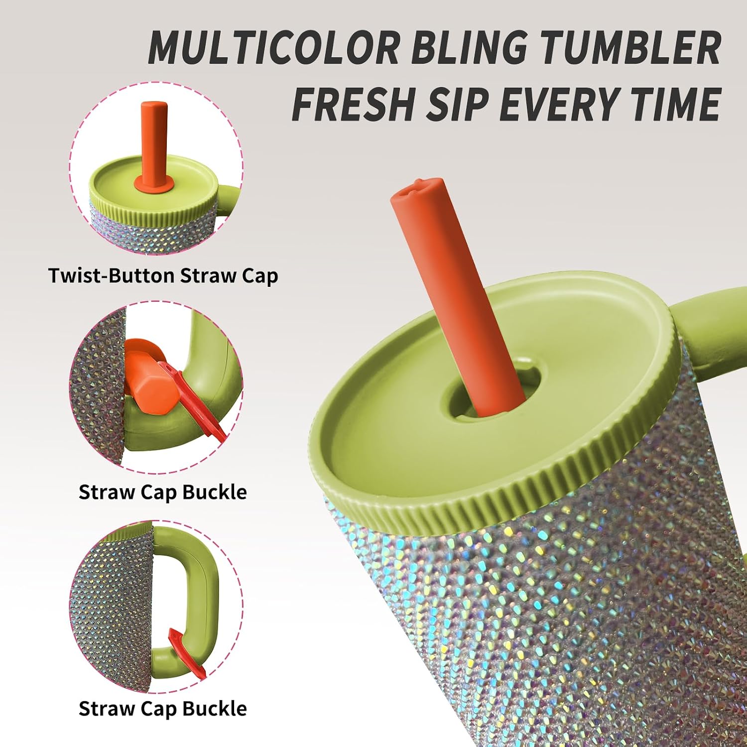 40oz Tumbler with Handle and Straw, Glitter Rhinestones Tumbler Bling Cups image 4