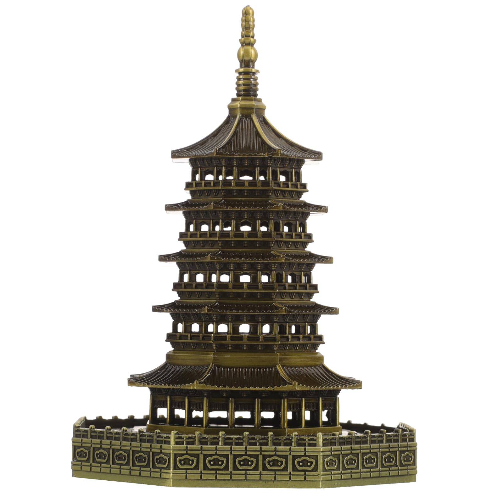 Design classique de paysage avec statue pagode dorée élégante en alliage