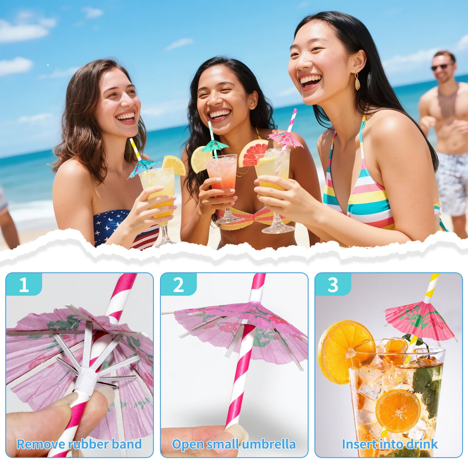 100 Pezzi Cannucce per Cocktail,Cannucce con Ombrellini Decorazioni per cocktail,Ombrellini cannucce Cocktail per Frullati,Succhi,Cocktail e Bevande Calde