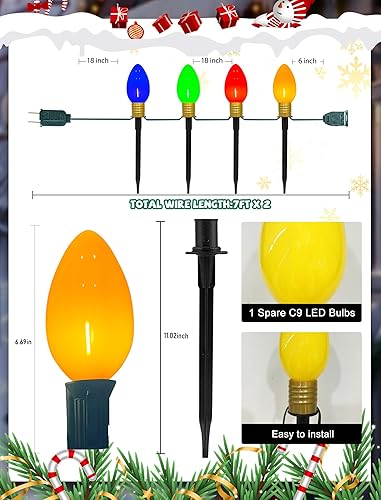 Miniatura 9 de C9 - Luces de camino de Navidad multicolor, 38 pies, 25 unidades, multicolor, extensibles, impermeables, luces de pasarela de Navidad con bombillas