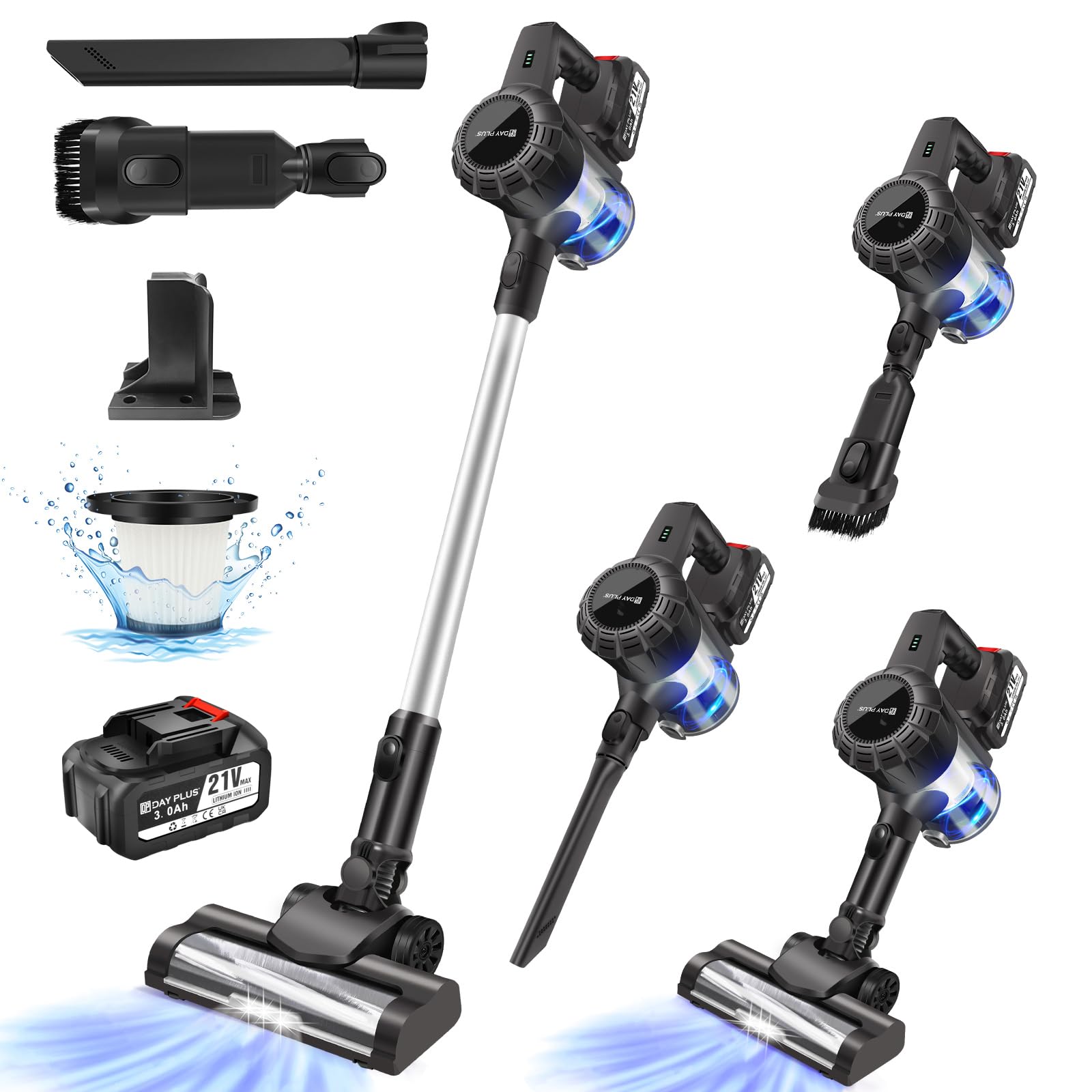 BRIEFNESS Cordless Vacuum Cleaner, Lightweight Stick Vacuum with 2 Pieces 3000mAh Battery, Handheld Vacuum, 45Min Max Runtime, 5-Stage High-Efficiency Filtration for Home Pet Hair Carpet Hard Floor