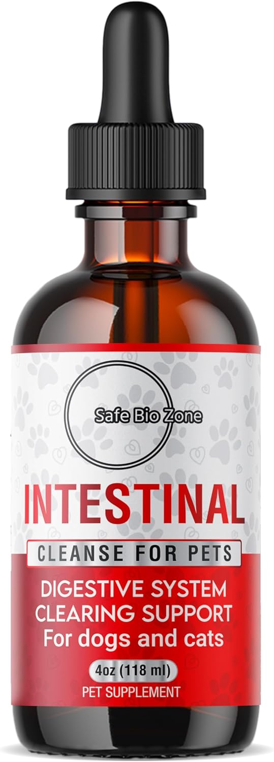 Safe Bio Zone- Intestinal Cleanse for Dogs and Cats, Digestive and Intestinal Support, Liquid Herbal Supplement for Gut, Health and Support, Promotes Beneficial Flora Growth, 4 Fl Oz