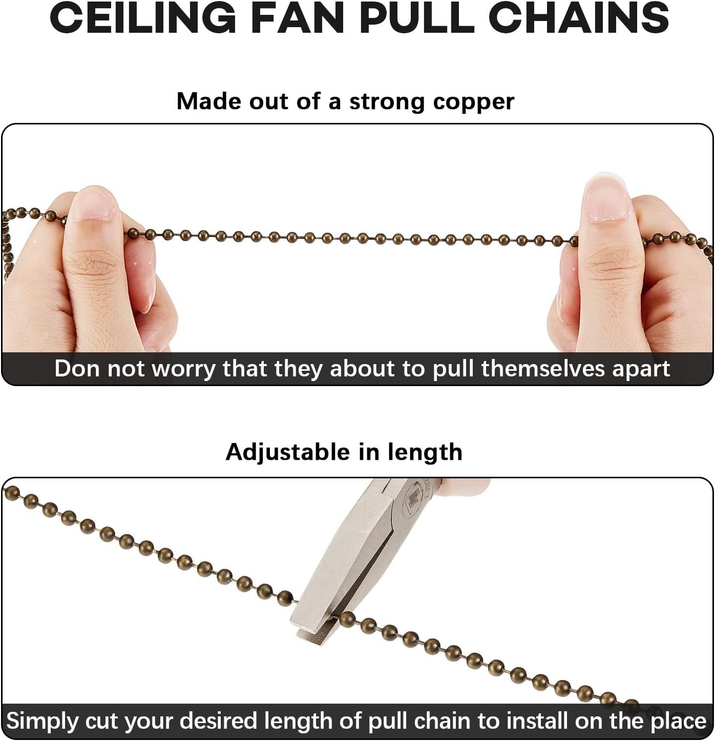 Mtlee 4 Pack Vintage Ceiling Fan Pull Chain Ornaments, 13 Inch Bee Butterfly Decorative Fan Chain Extenders, Bronze Pull Chains Decorative with Connector Ornaments for Ceiling Fans, Lamps