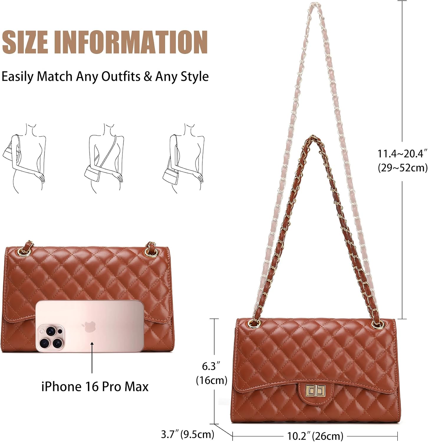 Quilted Crossbody Purse for Women Trendy Ladies Shoulder Bag with Chain Strap PU Leather Cross Body Bags Satchel HandBag