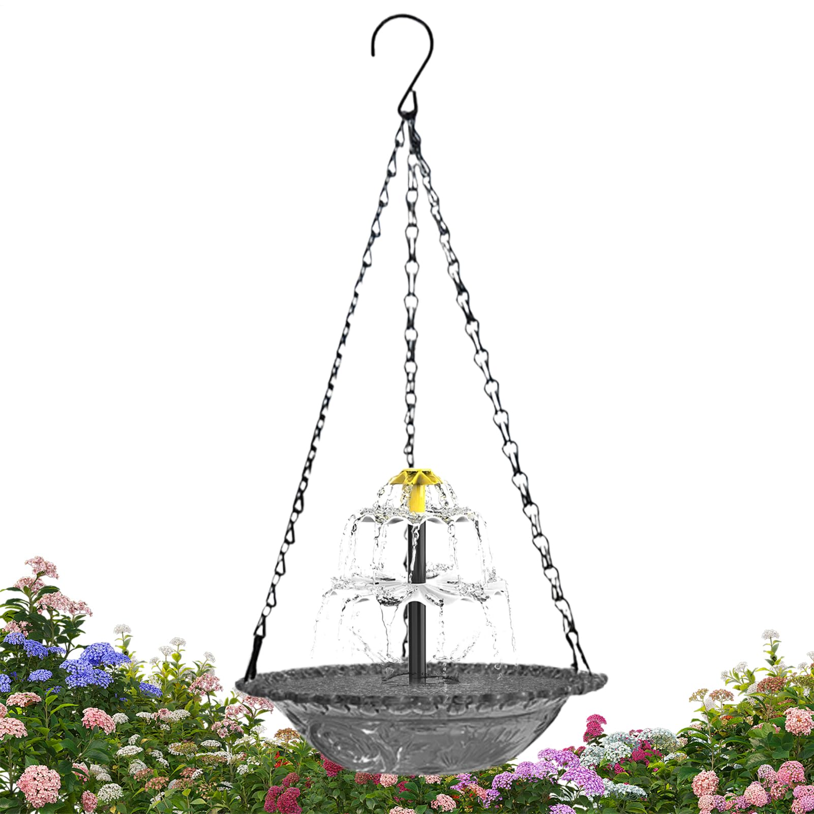Fuente solar para baño de pájaros exterior con gran cuenco en cascada para jardín y estanque