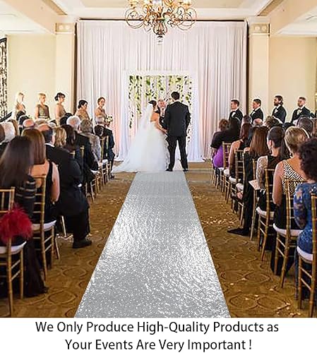 Miniatura 2 de ShinyBeauty Camino de pasillo de lentejuelas de 4 x 20 pies, color plateado, para ceremonia de boda, alfombra de piso brillante, tela de lentejuelas