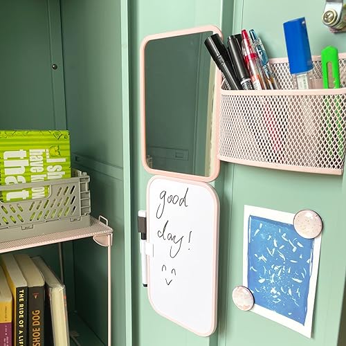 Miniatura 4 de Svartur Accesorios magnéticos para casilleros para niñas con pizarra blanca magnética, espejo de casillero y soporte magnético para bolígrafo,