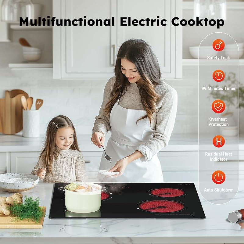 COVERCOOK 60 cm beépíthető üvegkerámia főzőlap 4 zónás érintésvezérlés 9 fokozat
