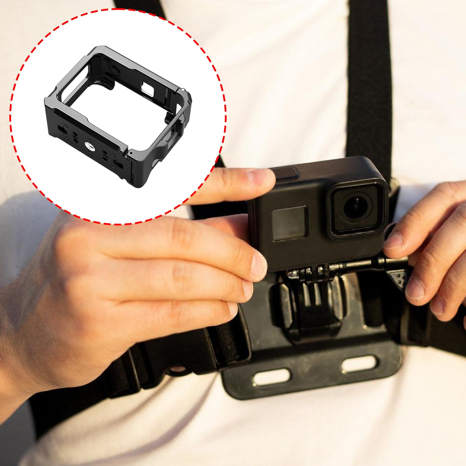 Supporto multifunzionale in alluminio per fotocamere indossabili con doppio supporto per accessori 1/4 filettatura treppiede Doppia gabbia per fotocamera con attacco a scarpa fredda