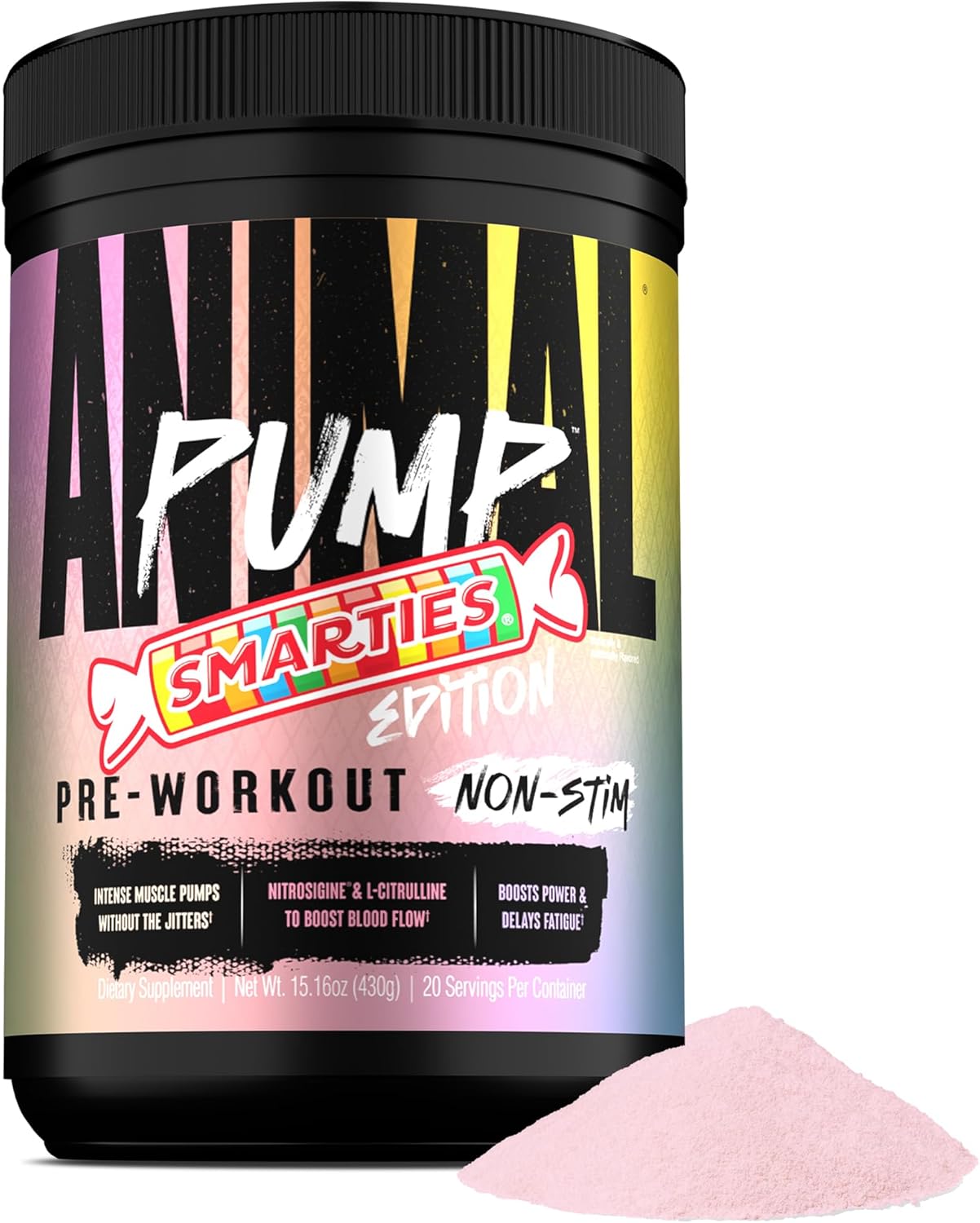 Animal Pump NS Stim-Free Pre Workout Powder for Men & Women - Caffeine-Free Preworkout for Energy, Focus and Muscle Builder, Beta Alanine, Citrulline, Nitrosigine and Nootropics, Smarties Flavor, 442g