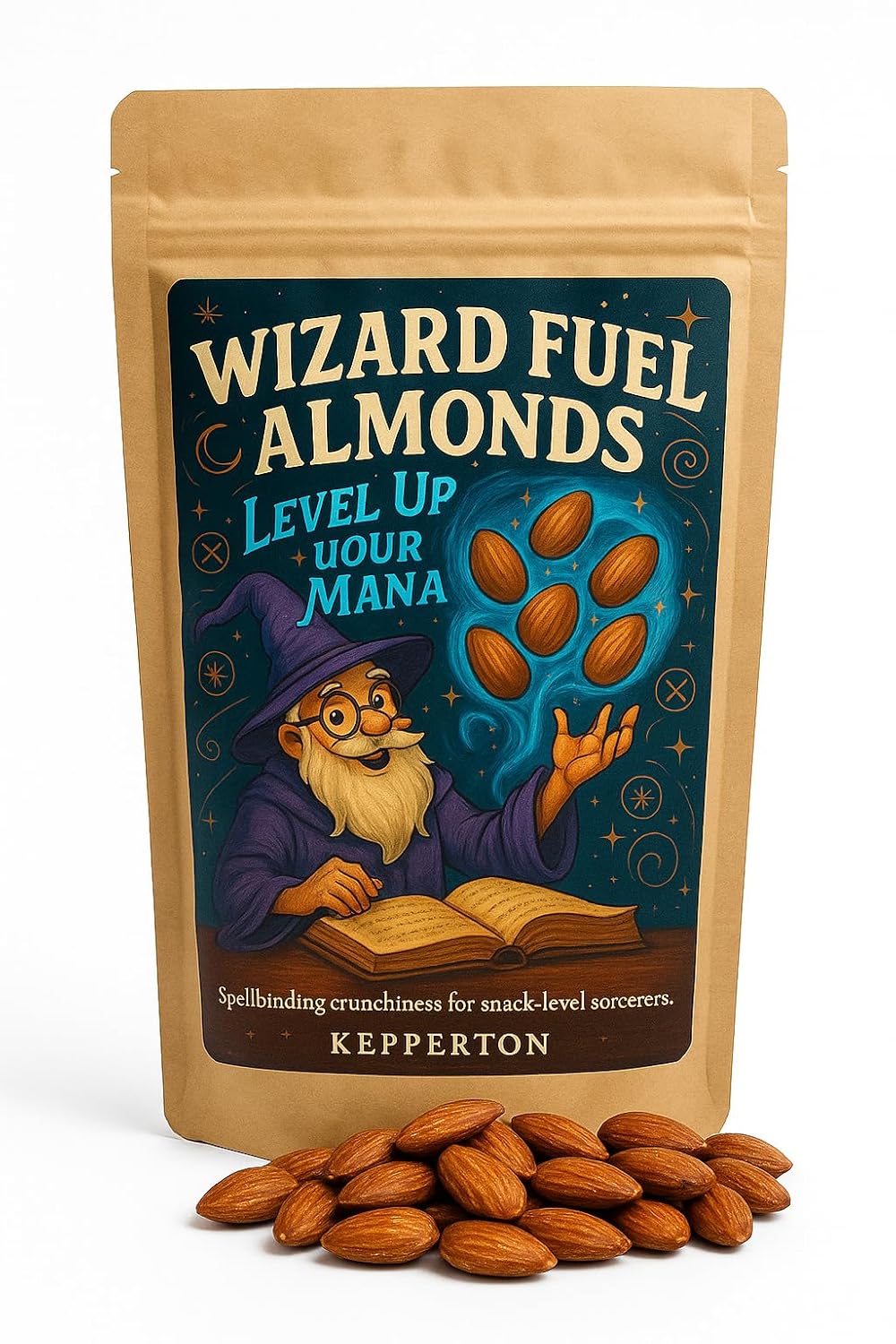 Wizard Fuel Almonds - Level Up Your Mana by Kepperton, Funny Gourmet Gift Snack for Gamers, DnD, Birthdays, Gag Gifts, Office Parties, Geeky Holiday Treat