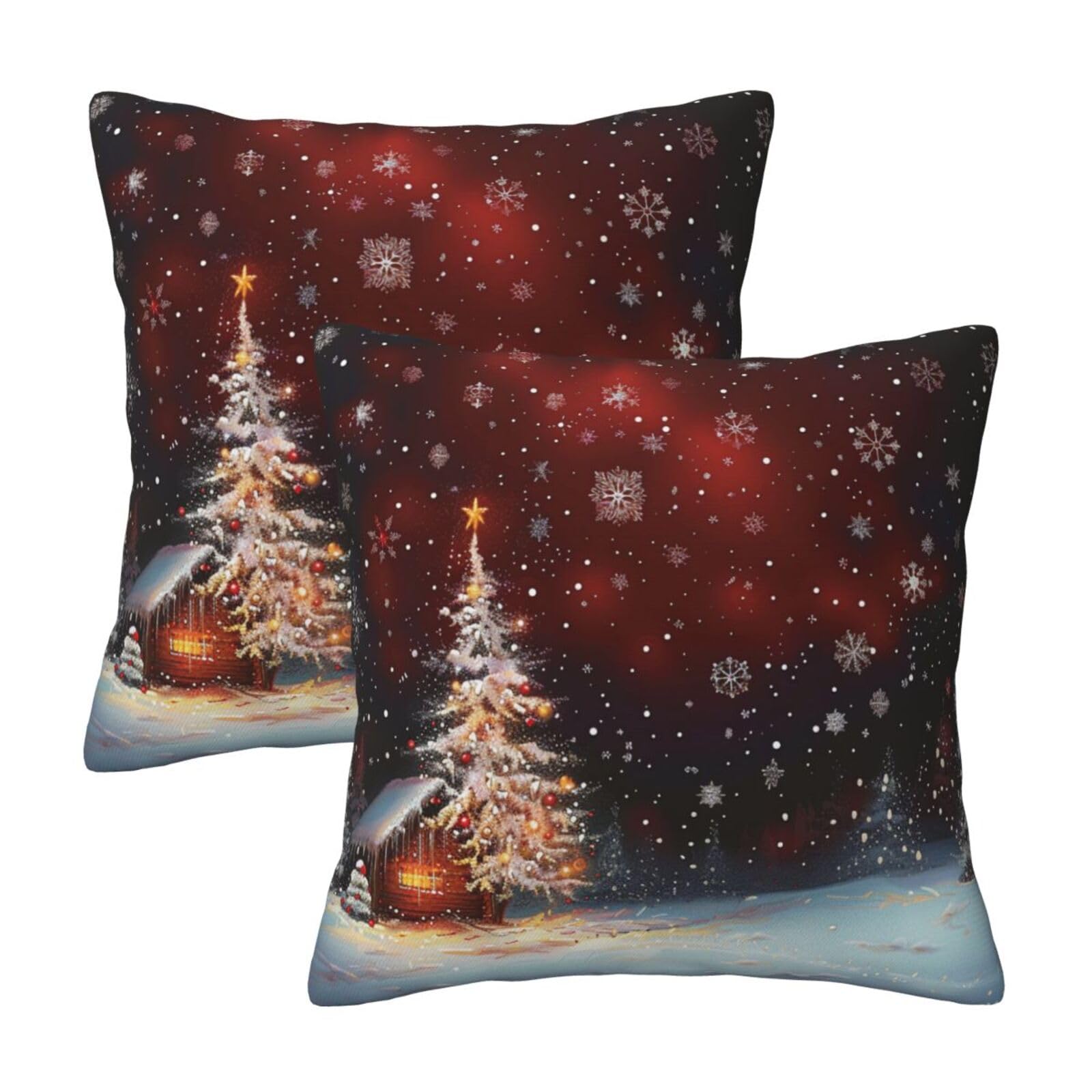 kkvhhyuo Christmas Print Pillow Covers Set of 2, Square Decorative Cushion Covers with Hidden Zipper, Throw Pillow Cases for Living Room Sofa Bed Chair, 50x50 cm
