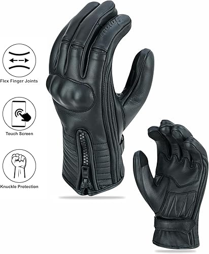 Miniatura 19 de Full Finger Leather Motorcycle Gloves for Men & Women Touch Screen Gloves Premium Street Motorcycle Durable Protective Cruiser Biker Gel Leather