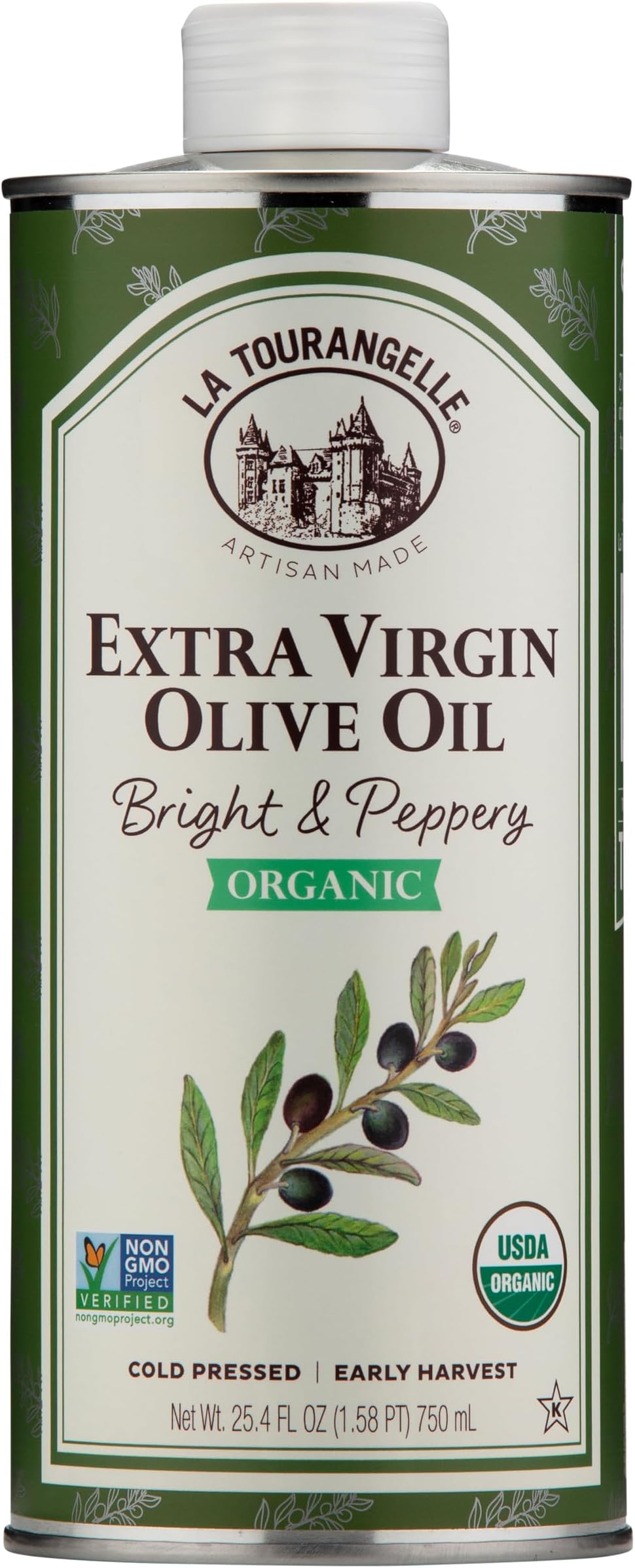 La Tourangelle, Organic Extra Virgin Olive Oil, Cold-Pressed EVOO from Spain, 25.4 Fl Oz – Spanish Olive Oil with Polyphenols for Cooking, Drizzling, Marinades, and Dipping, Rich Flavor