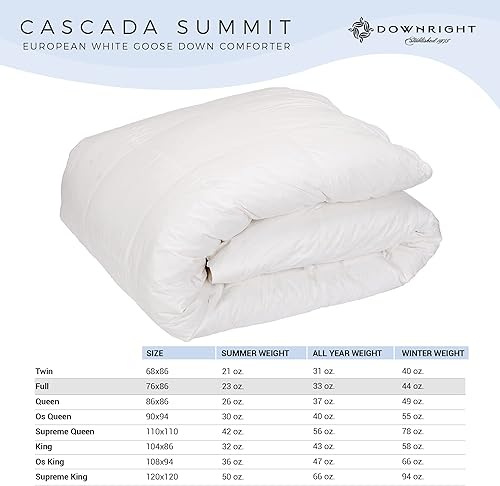 Miniatura 6 de Downright Cascada Summit - Edredón de plumón de ganso blanco de lujo, 600 potencia de relleno, 100% algodón de 300 hilos, peso de invierno de 44