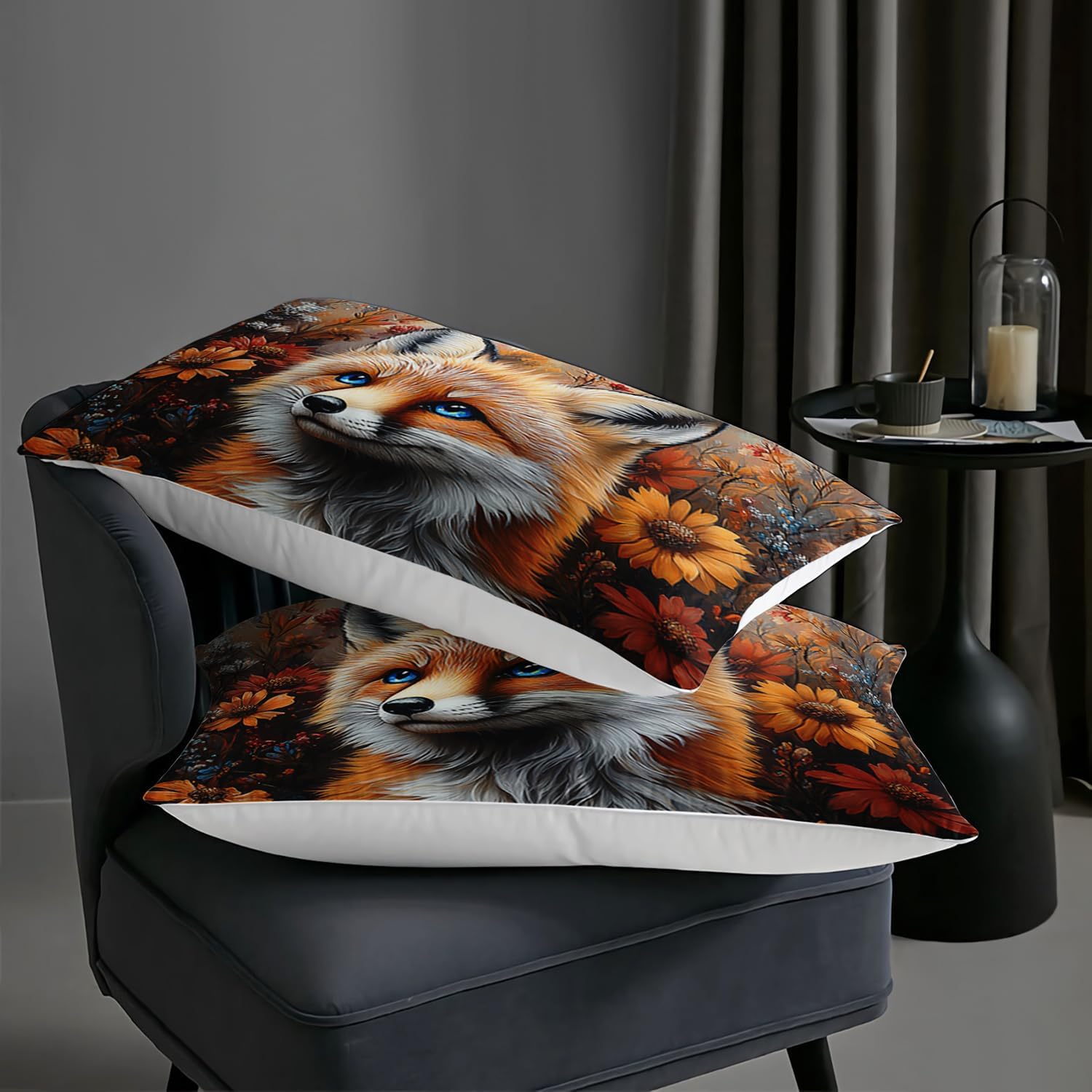 AILONEN 3D Cute Fox Comforter Set for Bedroom Decor,Kawaii Fox with Yellow Flowers Bedding Set Queen Size,Lovely Wild Animal Duvet Set for Kids Girls,1 Quilt 2 Pillowcases,3-Piece