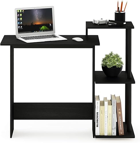 Miniatura 29 de Furinno - Escritorio compacto para computadora con estantes, Tablero de partículas, Roble francés gris/negro. Roble