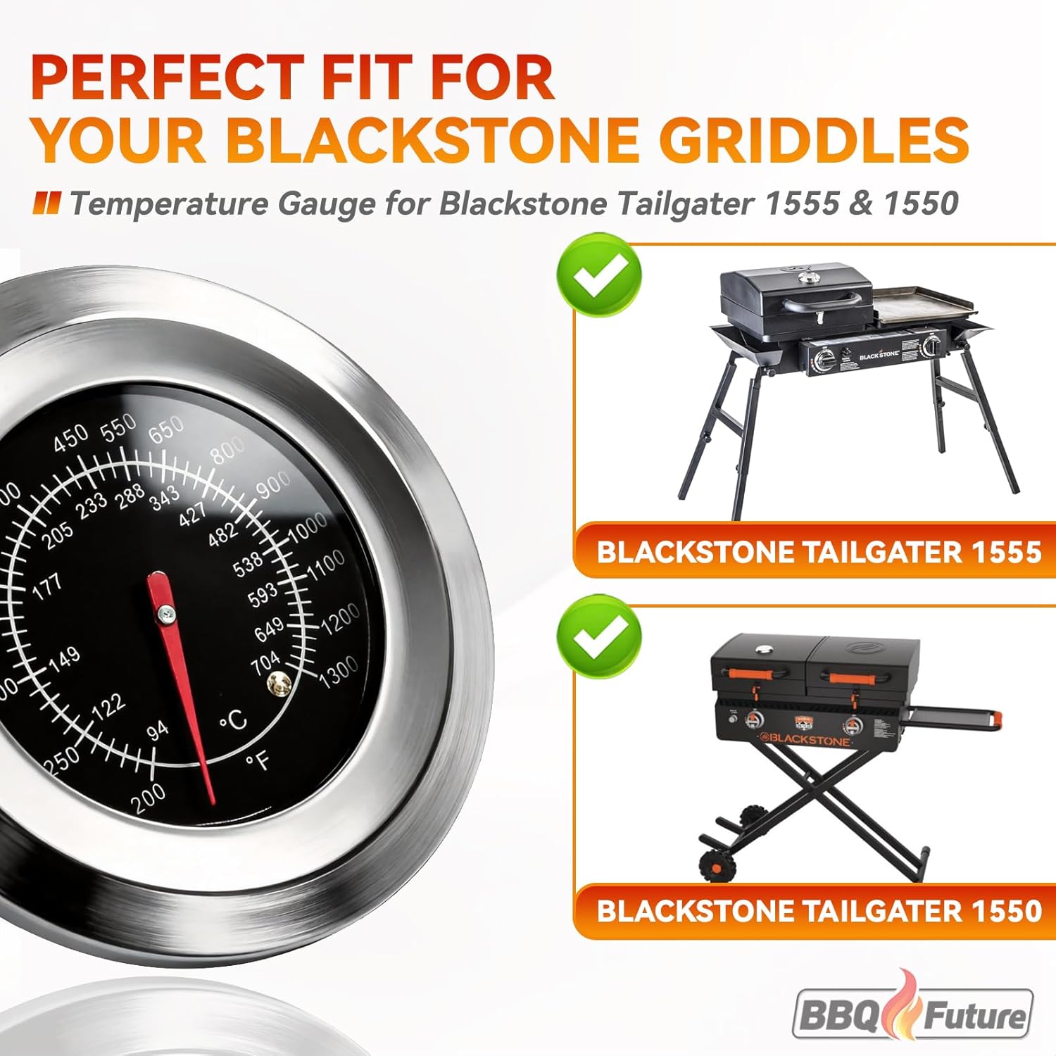 Grill Thermometer for Blackstone Tailgater 1555, BBQ Temperature Gauge for Blackstone 1555 Tailgater Griddle and Grill Combo, Replacement Part for 1550 On The Go Tailgator Grill Griddle