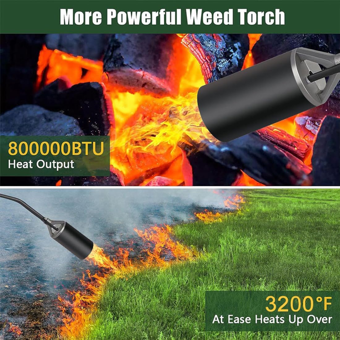 800000 BTU Propane Torch Weed Burner, weed burner torch for propane tank, weed torch propane burner with 10FT Hose, Flame Control and Turbo Trigger Push Button Igniter (Black)