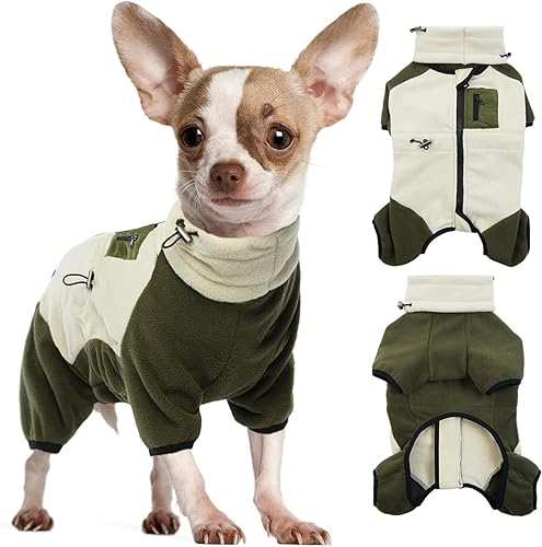DENTRUN Abrigo de invierno para perro pequeño, chaqueta de forro polar cálido, suéter acogedor de cuello alto extraíble para cachorros, traje de