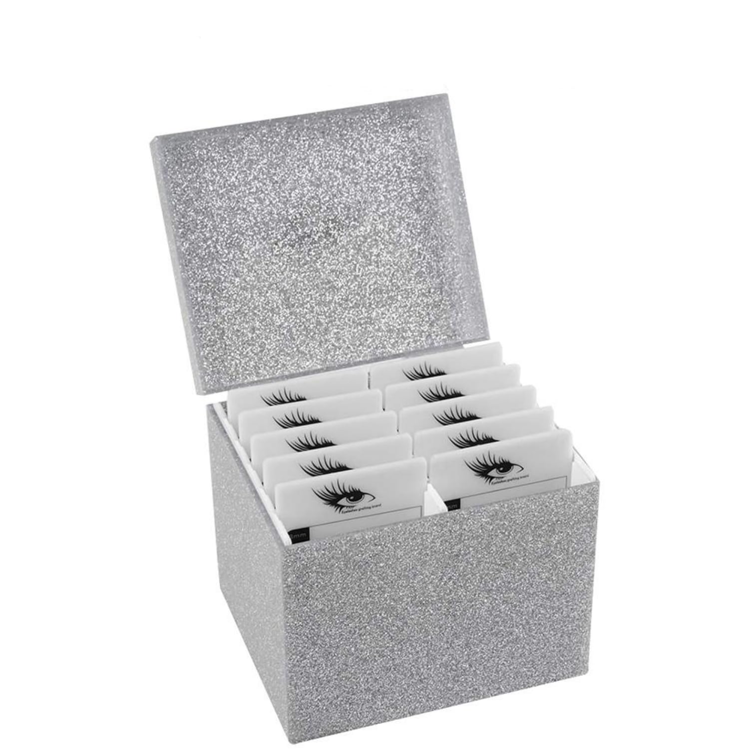 10 Layers Acrylic Eyelash Storage Box,Eyelash Holder Extension Tool,Makeup Organizer False Eyelashes Glue Pallet Holder, Grafting Eye lashes Close-Packed Display with 10 Pallets (Marble White)