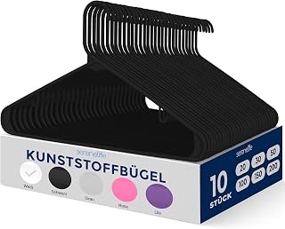 SereneLife Platzstparende Kleiderbügel Schwarz 10 Stück, Gardarobenbügel rutschfest aus Kunststoff für Kleideraufbewahrung & Organisation, Hanger Ultradünn & Robust für Hosen, Röcke, Hemden & Mäntel