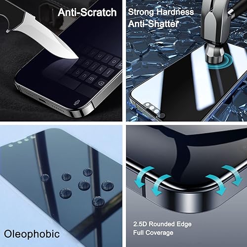 Miniatura 3 de Paquete de 2 protectores de pantalla de privacidad de 4 vías para iPhone 13 Pro MaxiPhone 14 Plus, película de vidrio templado antiespía horizontal