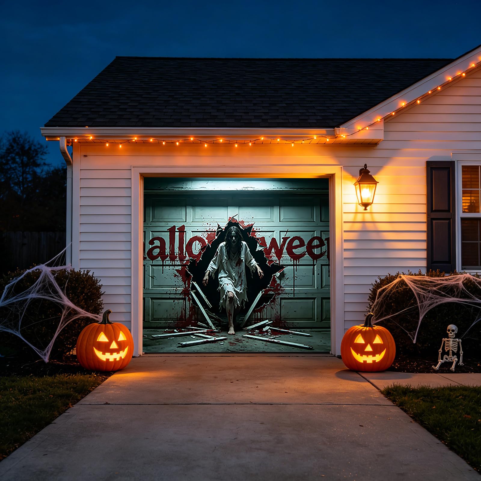 zombie 2,4 × 2,1 m, baner na drzwi garażowe na Halloween dekoracja