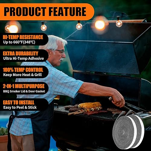 Miniatura 3 de Sellos de juntas de ahumador de 15 pies, 12 "x 18" de alta temperatura para parrilla de repuesto de fieltro autoadhesivo, cinta de juntas de