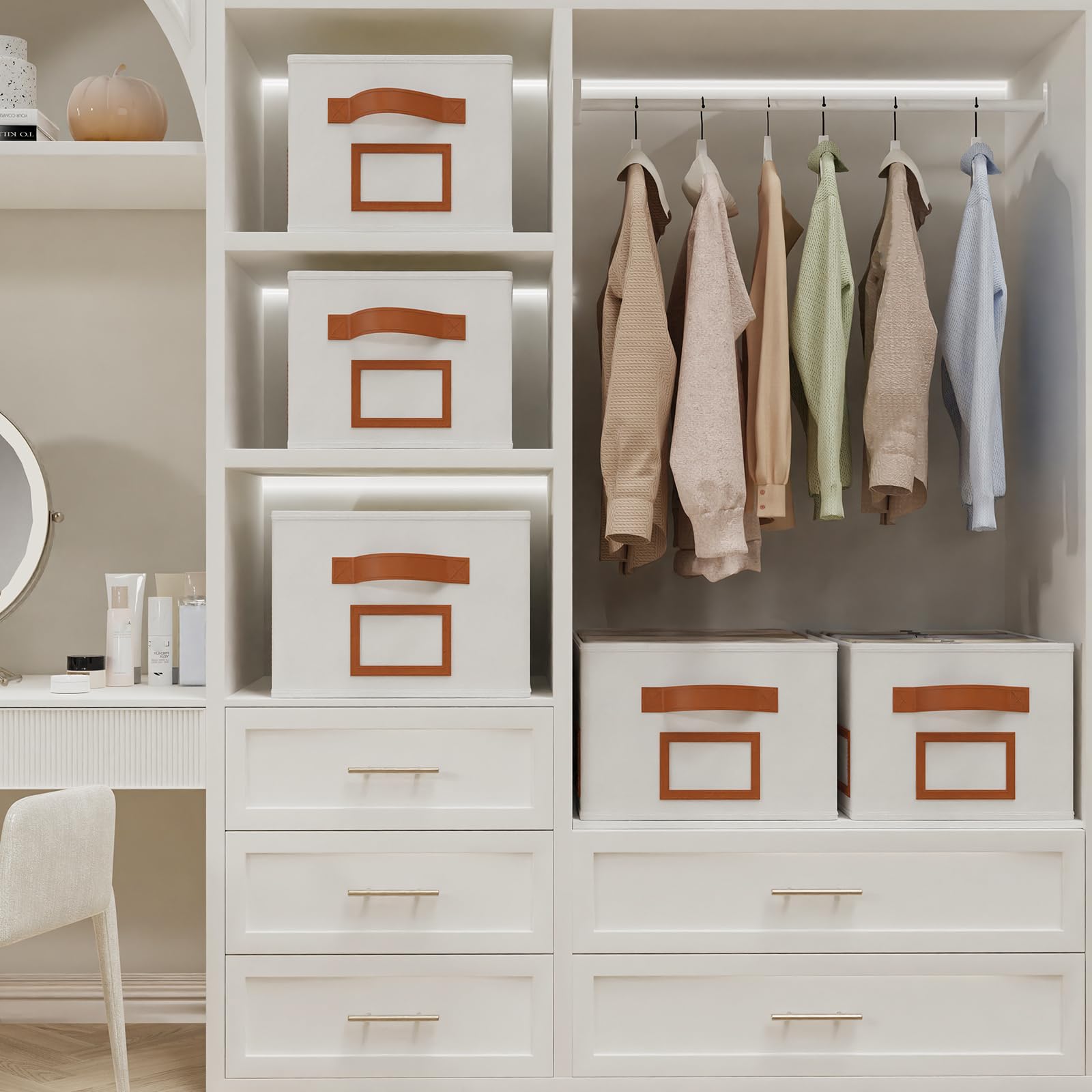 Lot De 3 Boîtes De Rangement OUTBROS 38x26x20cm - Tissu Résistant Avec Poignées Et Fenêtre Étiqutable - Beige