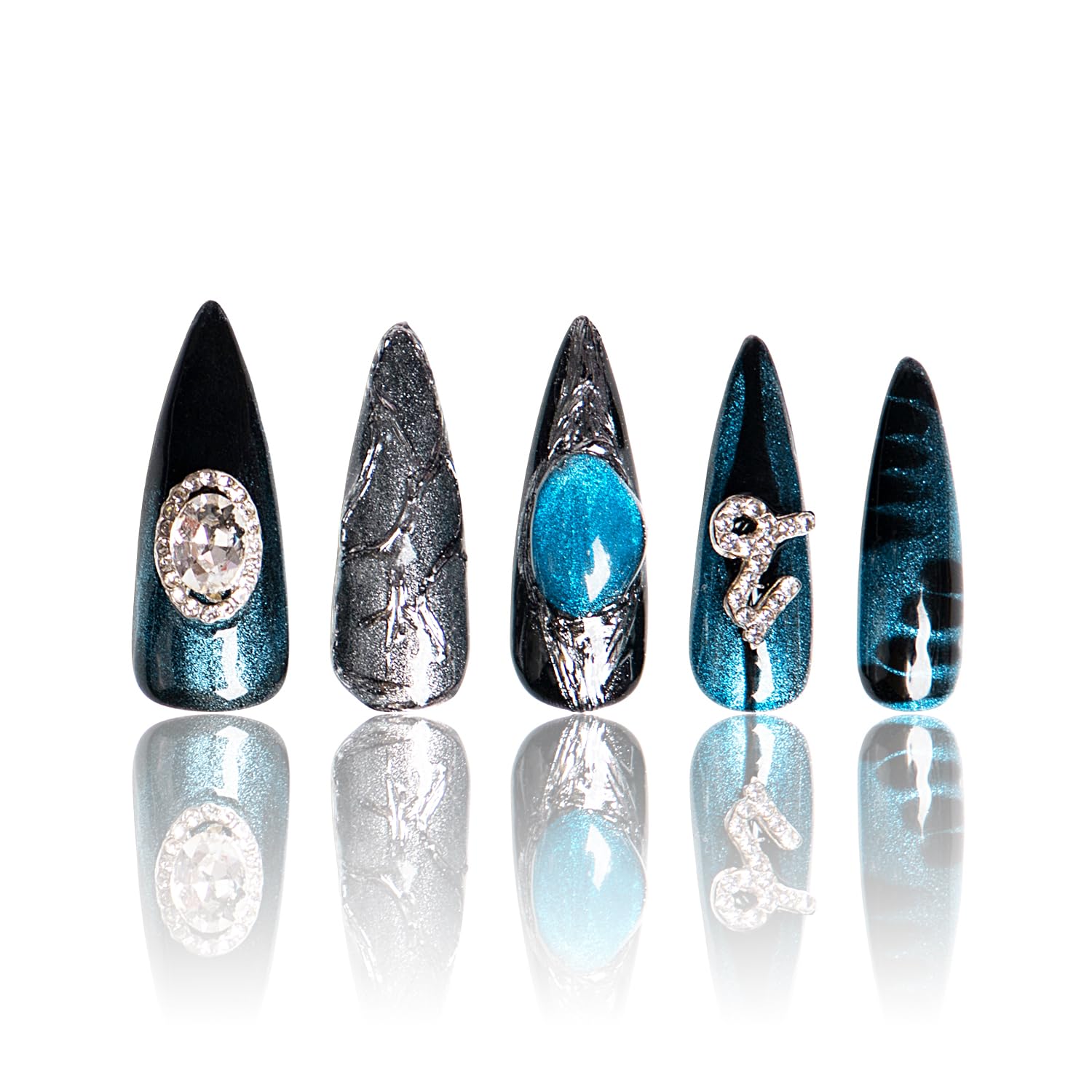 LOVFUL Press on Nails Cherry Bombshell | Handmade with Full Covered Crystals | Reusable Full Cover Nails | Stiletto Classic Regular 1.3 in | H467-M