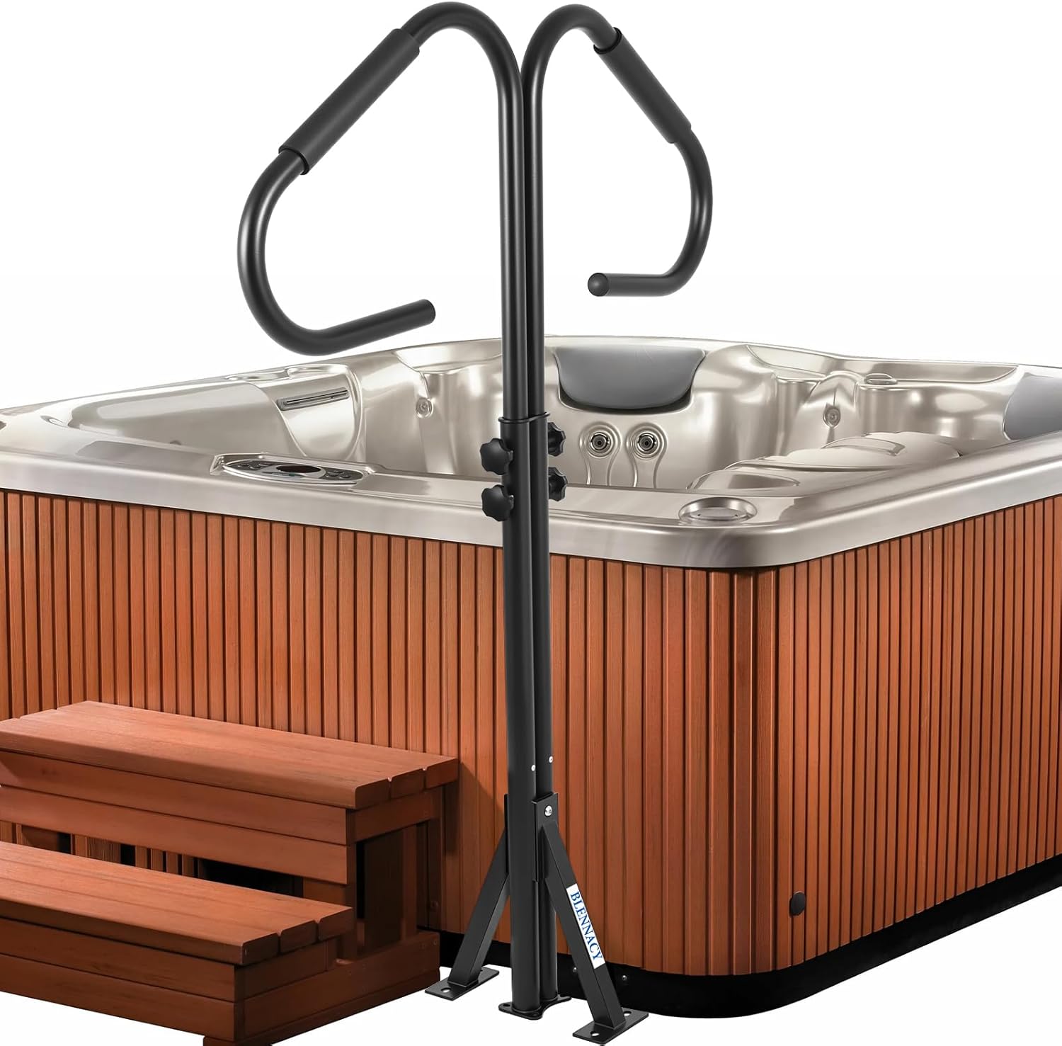 Hot Tub Handrail, 360-Degree Rotatable SPA Handrail, 41"-53" Adjustable Height, Hot Tub Rail with Electrophoretic Coating Rust-Proof Tech, for Indoor & Outdoor, 600 LBS Capacityate