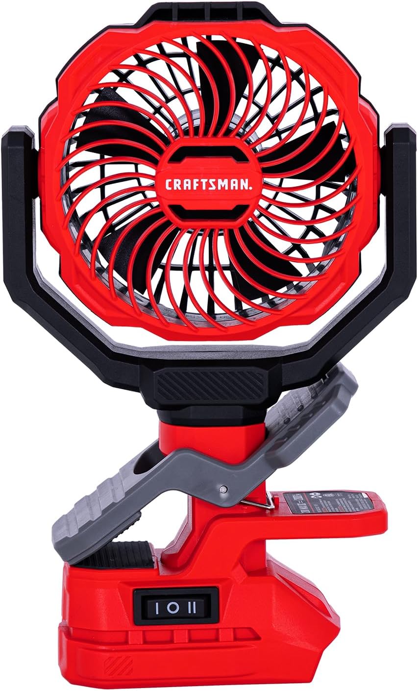 CRAFTSMAN V20 Cordless 4" Clamp Fan – 270° Tilt, 300° Pivot, 2 Speeds, Up to 200 CFM, Lightweight & Portable – Tool Only, CMXEFXA520402