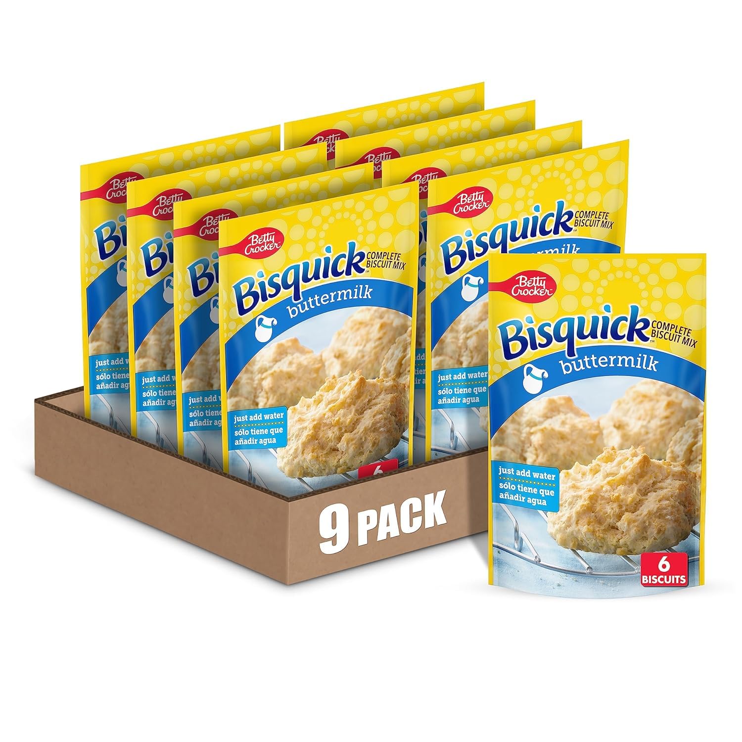 Betty Crocker Bisquick Complete Buttermilk Biscuit Mix, Just Add Water, 7.5oz (Pack of 9) - Fluffy Biscuits in 15 Minutes