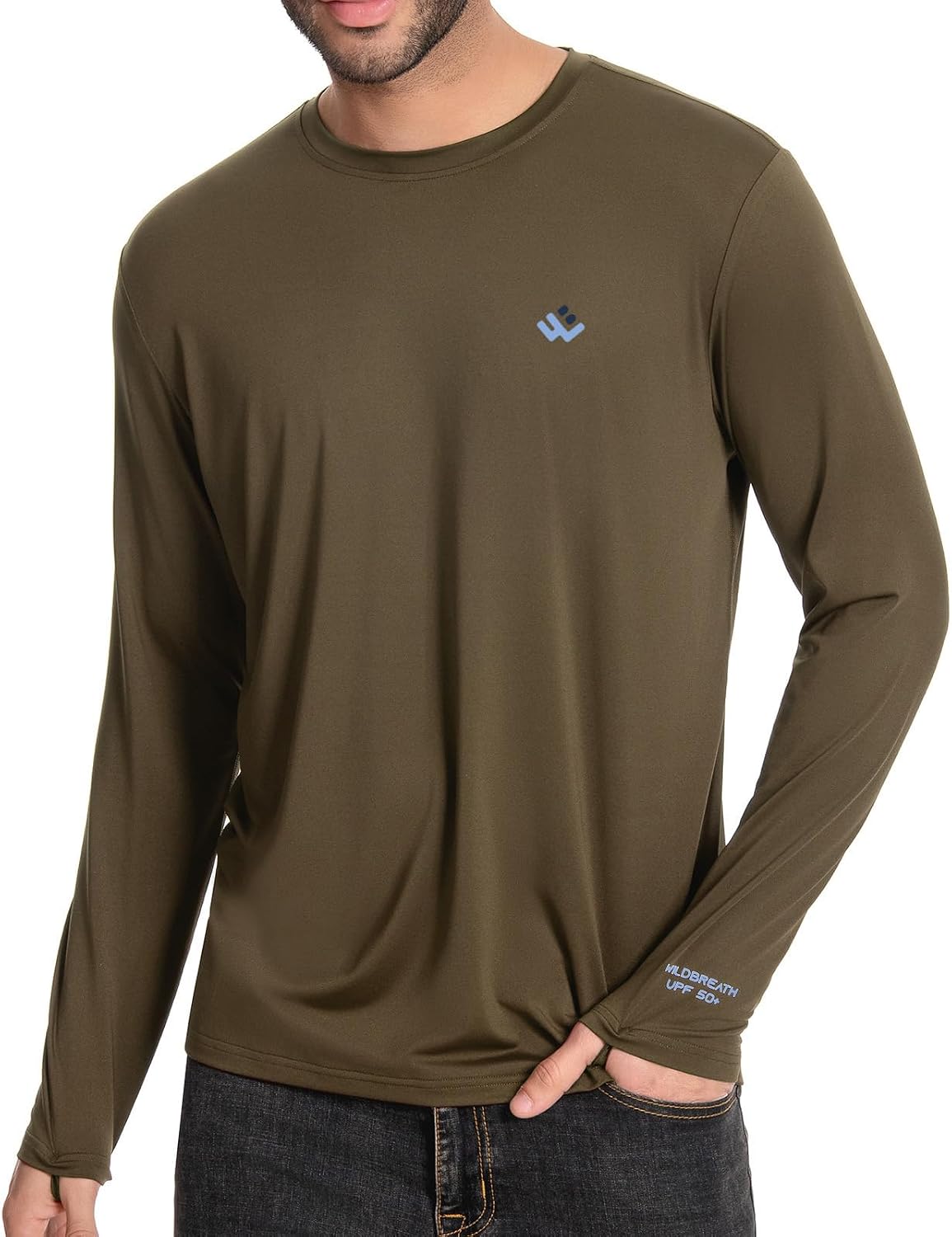 Men’s UPF 50+ Lightweight Long Sleeve Casual T-Shirt Quick Dry UV Sun Protection for Outdoor Beach Hiking Fishing Exercise