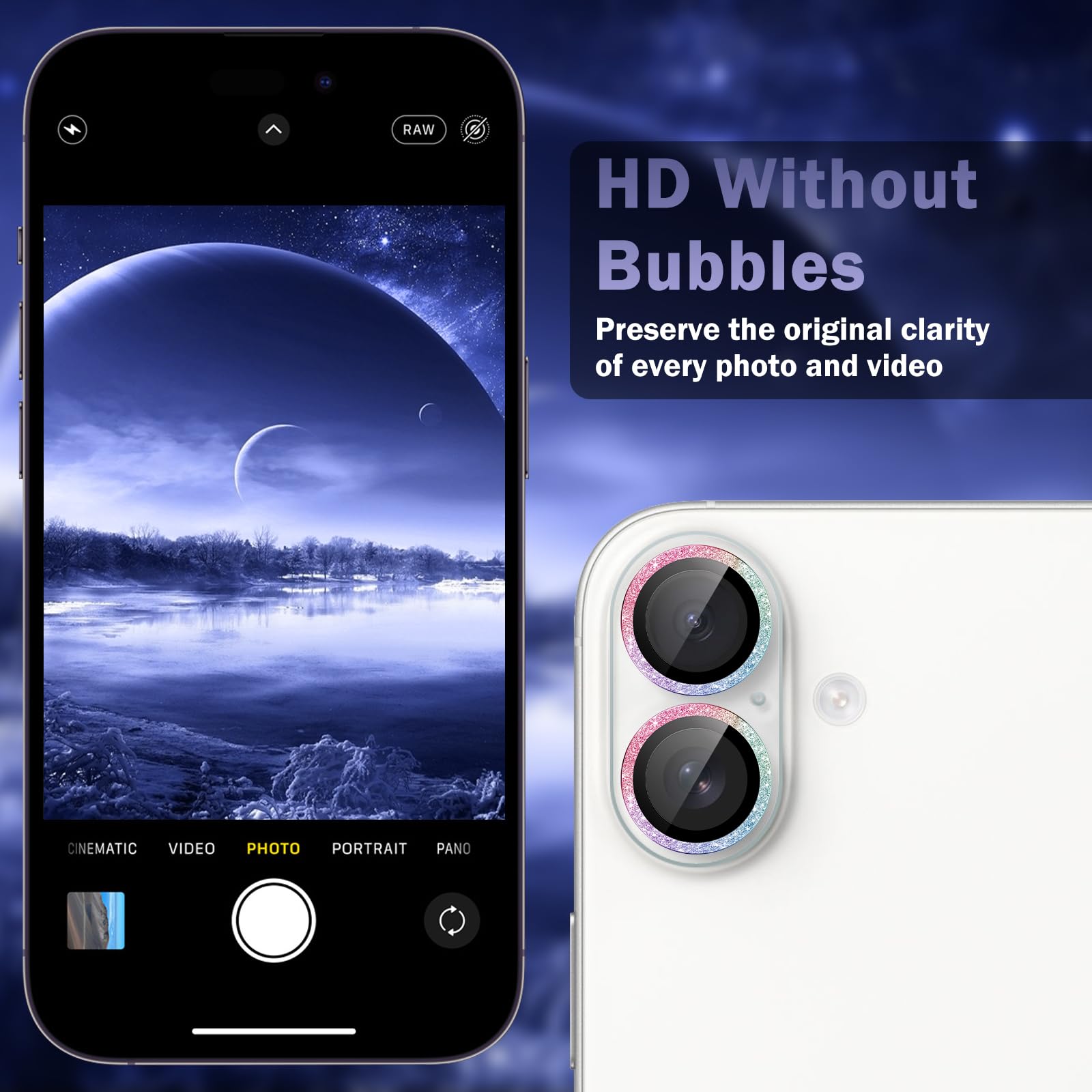 Pellicola Protettiva Fotocamera IPhone 16/16 Plus - Vetro Temperato 9H, Design Bling Glitter, Colorato - Foto 12