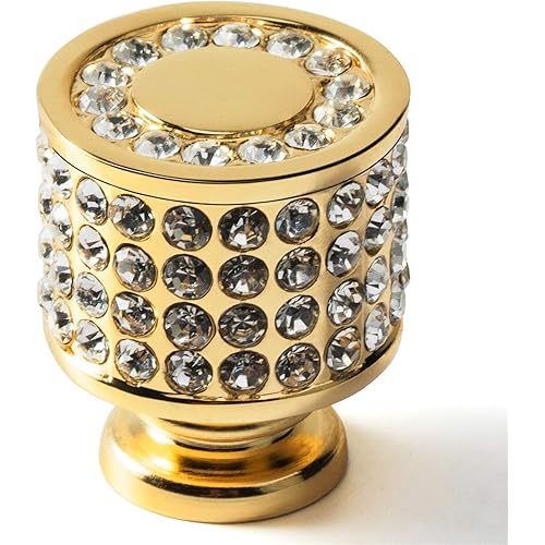 Rhinestone Drawer Knob, Luxurious Golden Cabinet Knob ,Imitation Diamond Wardrobe Door knobs Round , 6 Pack