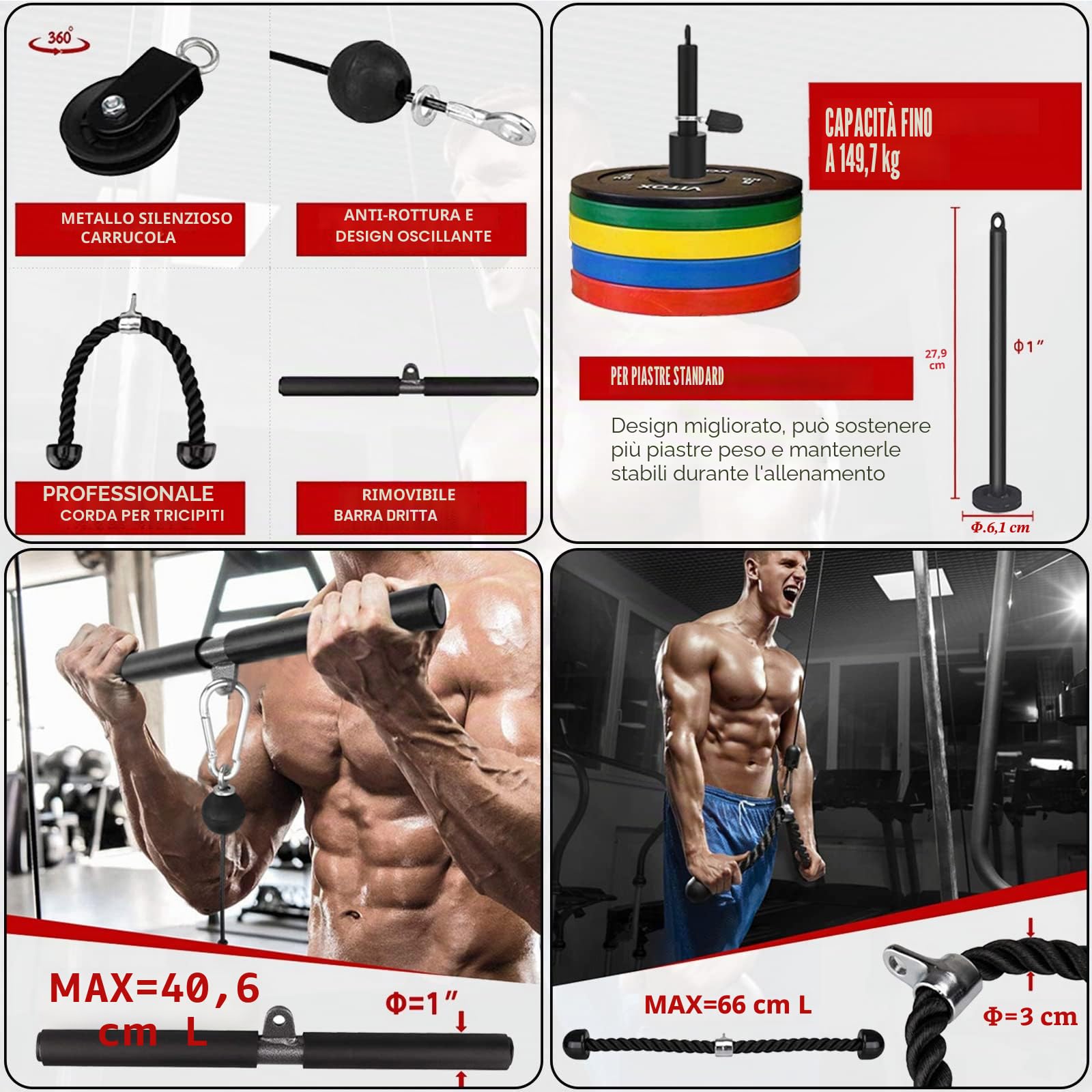 Taeku Carrucola Palestra, Multifunzione LAT Machine Palestra Dischi Palestra Accessori per Curl Bicipiti Estensioni Tricipiti Fitness Palestra
