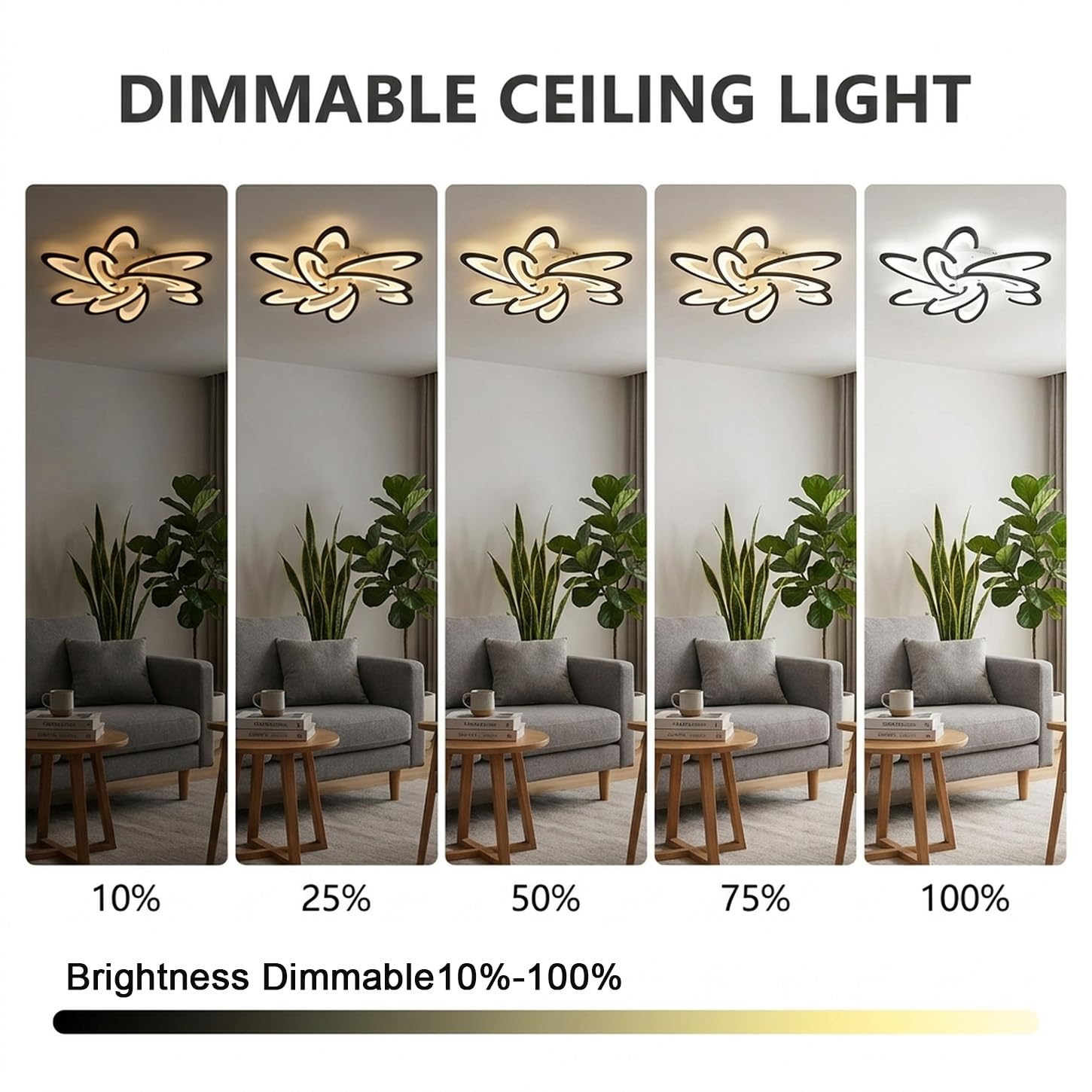 Lampa Sufitowa LED Regulacją Jasności 90 cm Kwiatowy Salonu Czarna