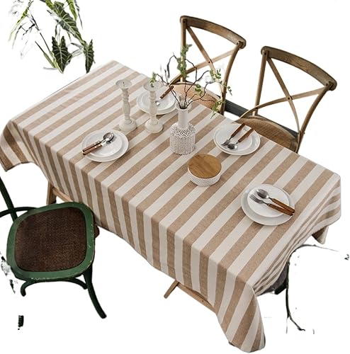 INOMAK Table Cover Tablecloth Cotton Linen Yarn Dyed Home Decor Table Cover Rectangular Dustproof Mantel for Birthday Kitchen Dining (Color Khaki,