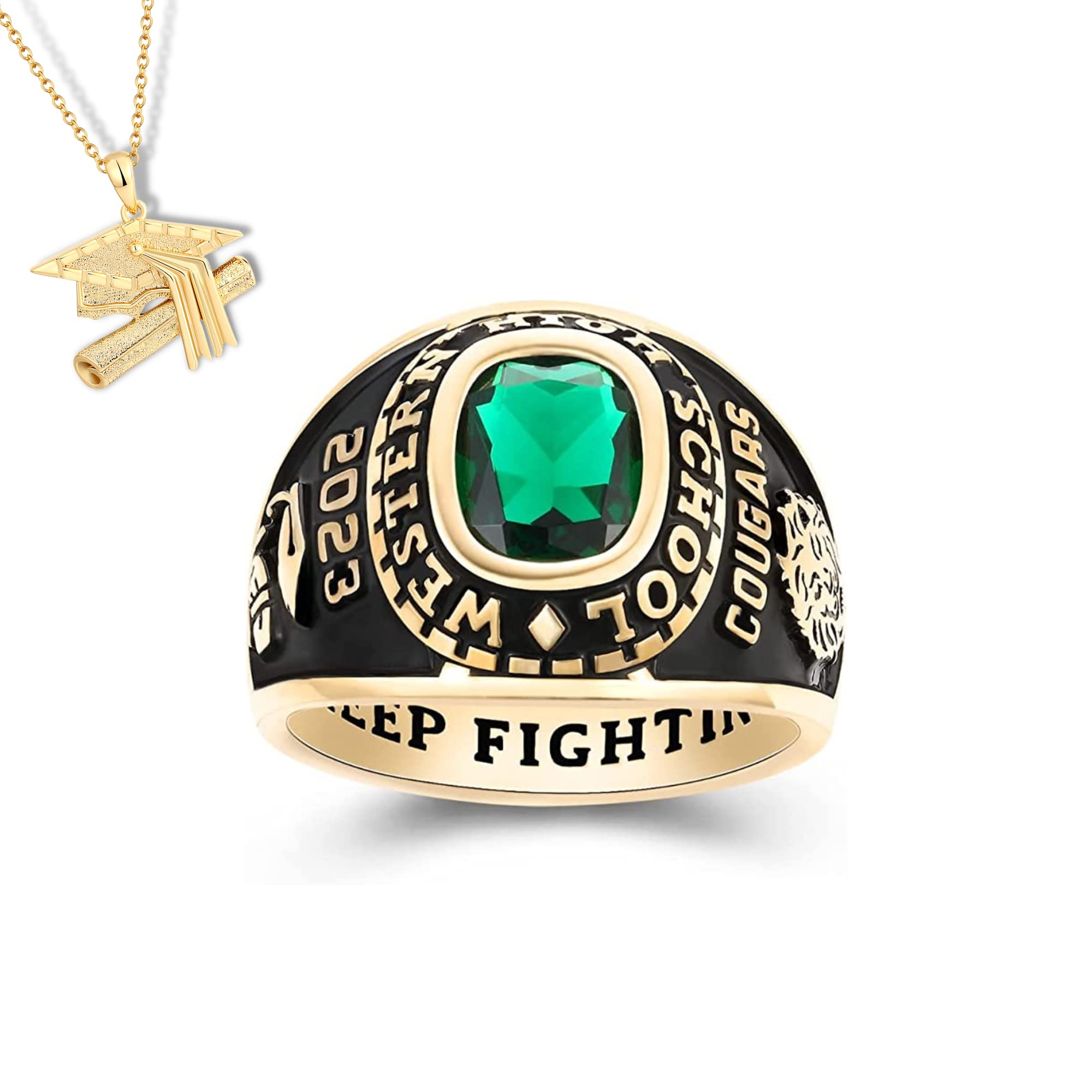 PJMMementos USA Premium Class Ring Authentic Class Ring for Men – Men's Ultimate Collection – Genuine 925 Sterling Silver or 10KT Gold – Customized High School College University Men's Class Ring – Graduation Gifts