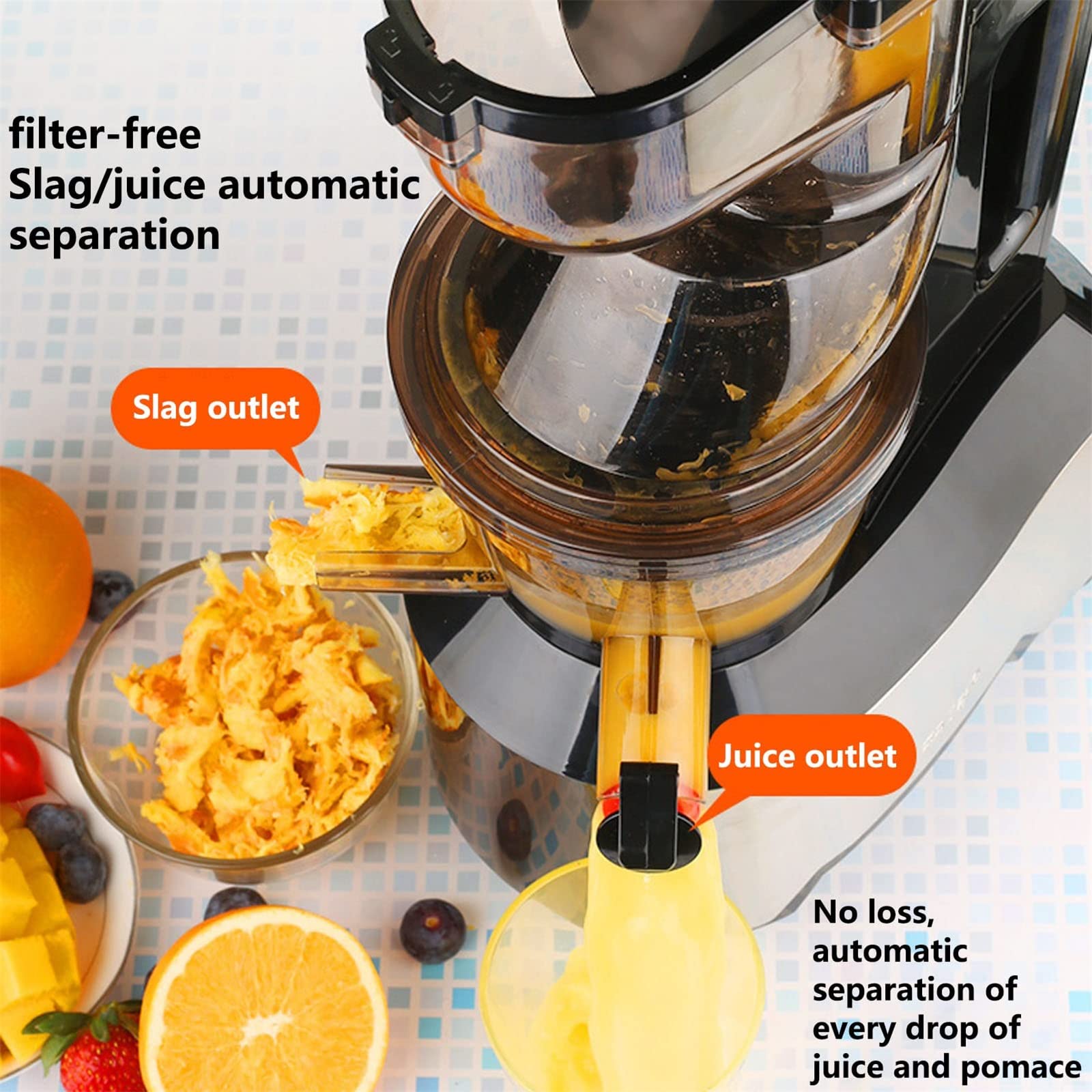 ERoomQ Cold Press Juicer Extractor Stainless Steel Vertical Juice Extractor for High Nutrient Fresh Vegetable and Fruit,Professional Slow Masticating Juicer Machine