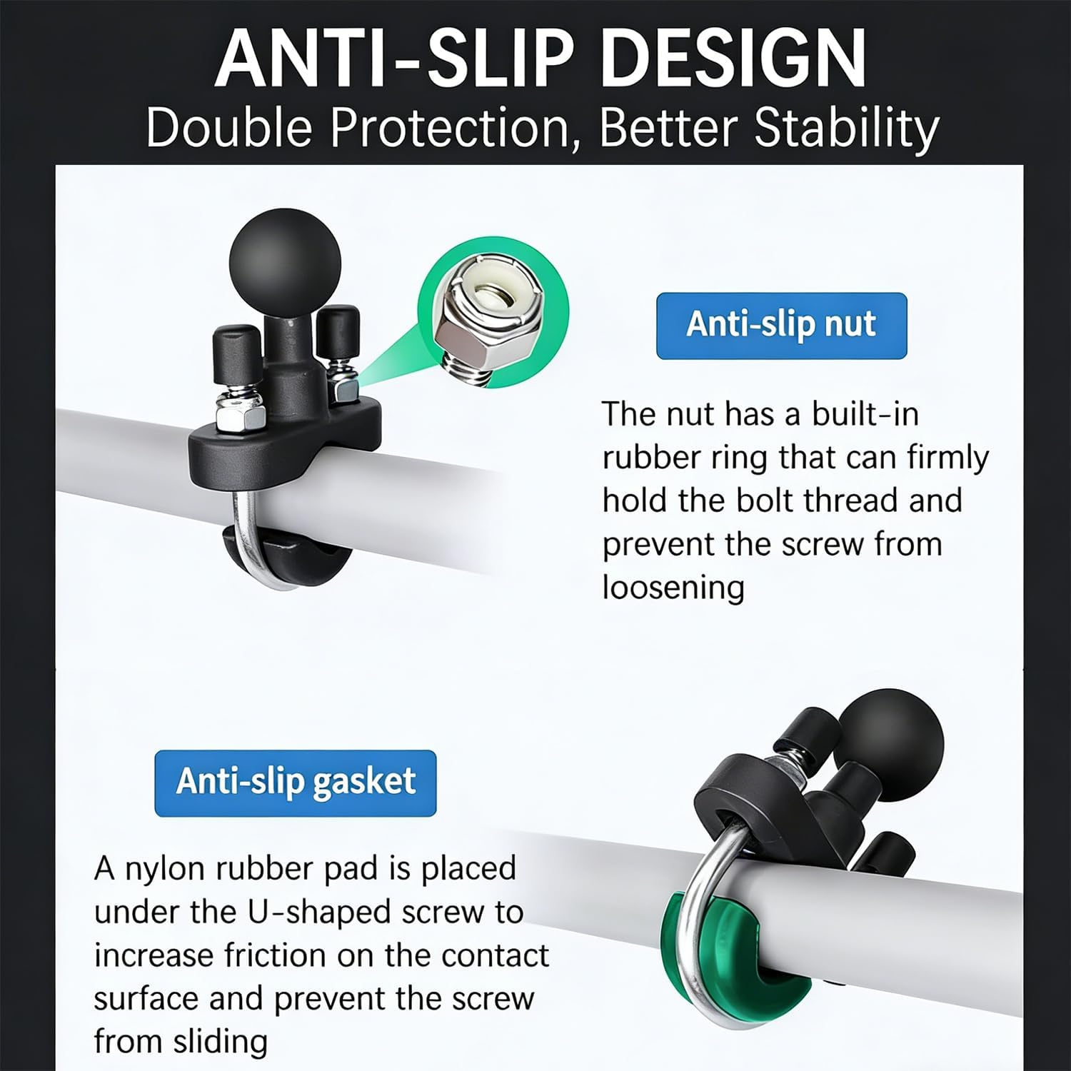 Strg Tablet Mount with U-Bolt Base for 6" Tablets for Rails 0.5'' to 1.25'' in Diameter, Motorcycle Tablet Mount for Bike Motorcycle ATV/UTV and More Rails