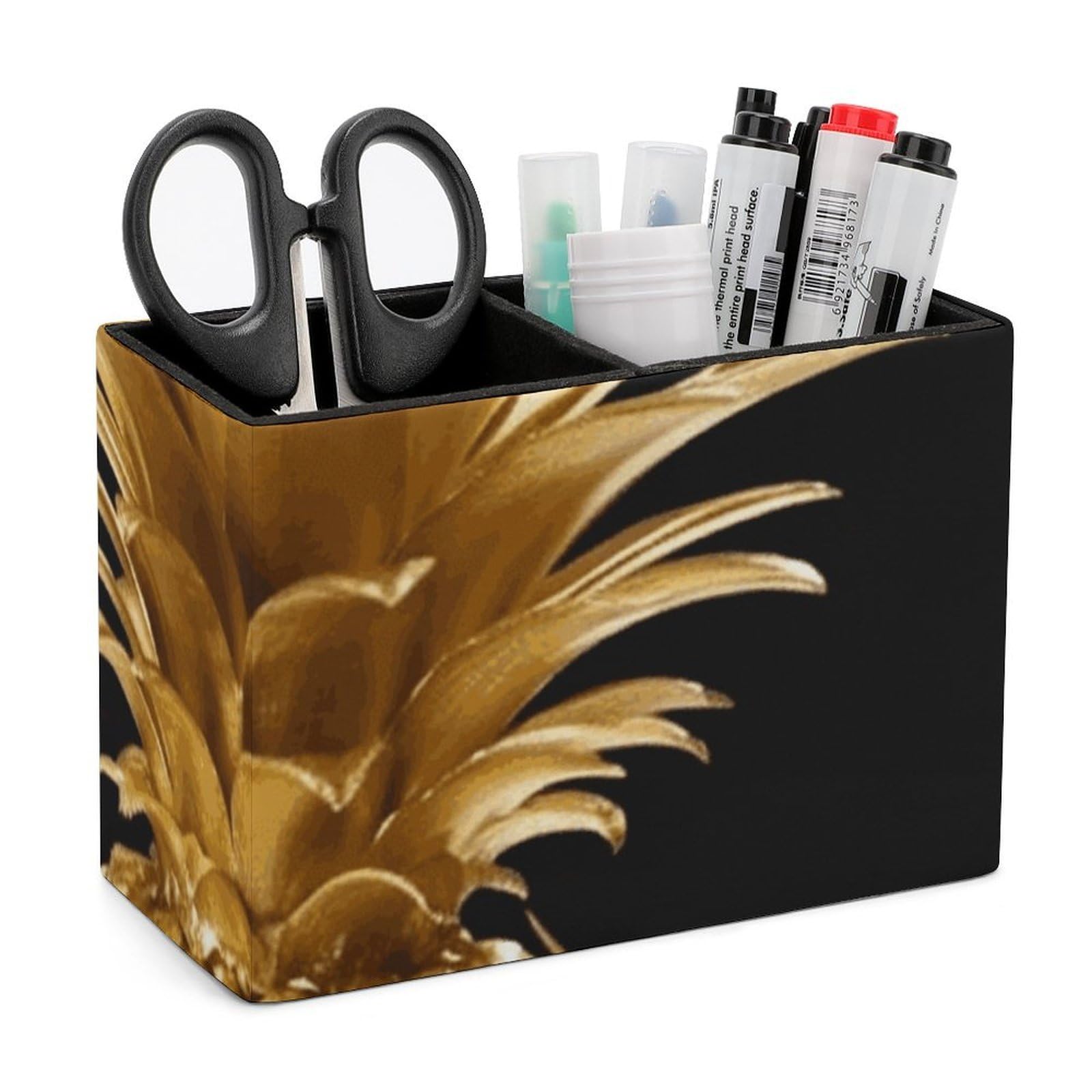 JTREHY Gold Pineapple Pencil Holder Exquisite Fashion Leather Pen Receptacle Soft High-End Pen Container for Office Home Accessories Or Housewarming Present