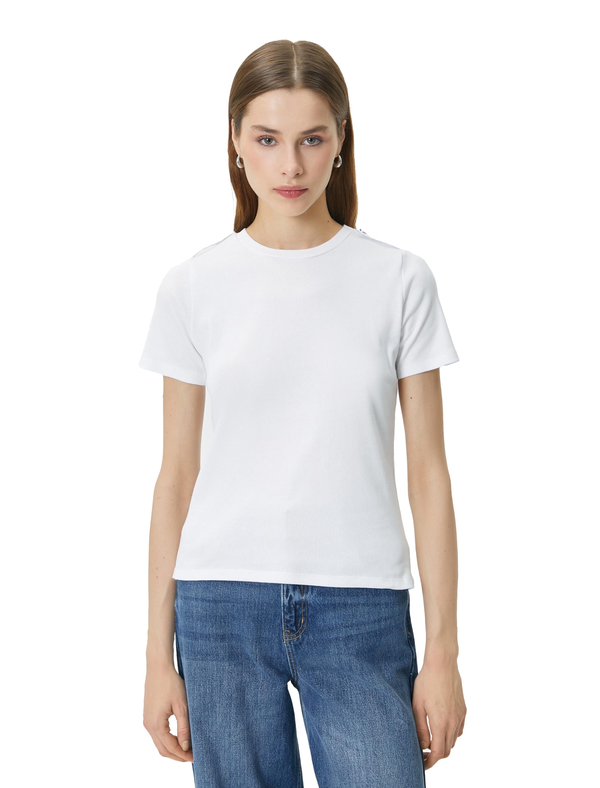 Fitilli Tişört Slim Fit Bisiklet Yaka Apolet Detaylı Fitilli Tişört Slim Fit Bisiklet Yaka…