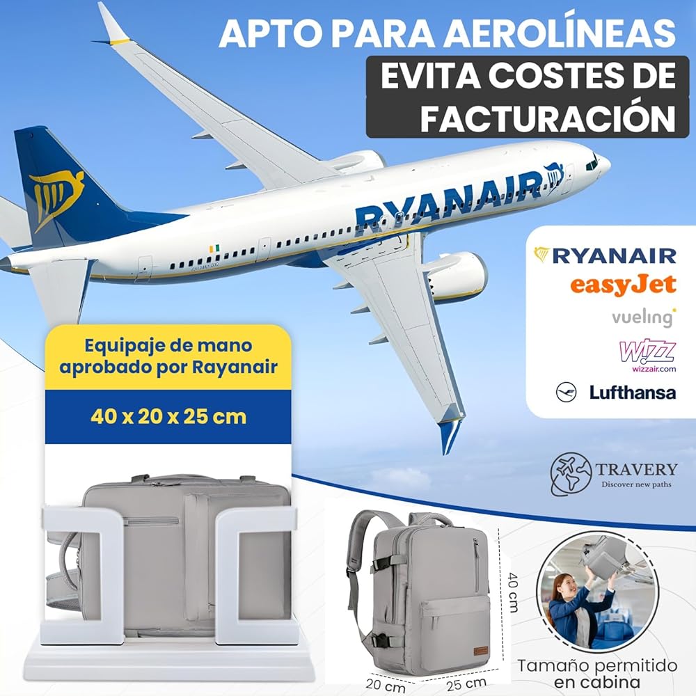 Mochila Cabina 40x30x20 Vueling Mochilas De Viaje TRAVERY Mochila