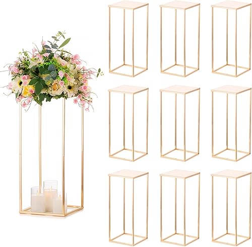 Sziqiqi Jarrón de centros de mesa de boda para mesas con platos, 10 piezas de columna de metal, soporte geométrico de flores de 23.6 pulgadas,