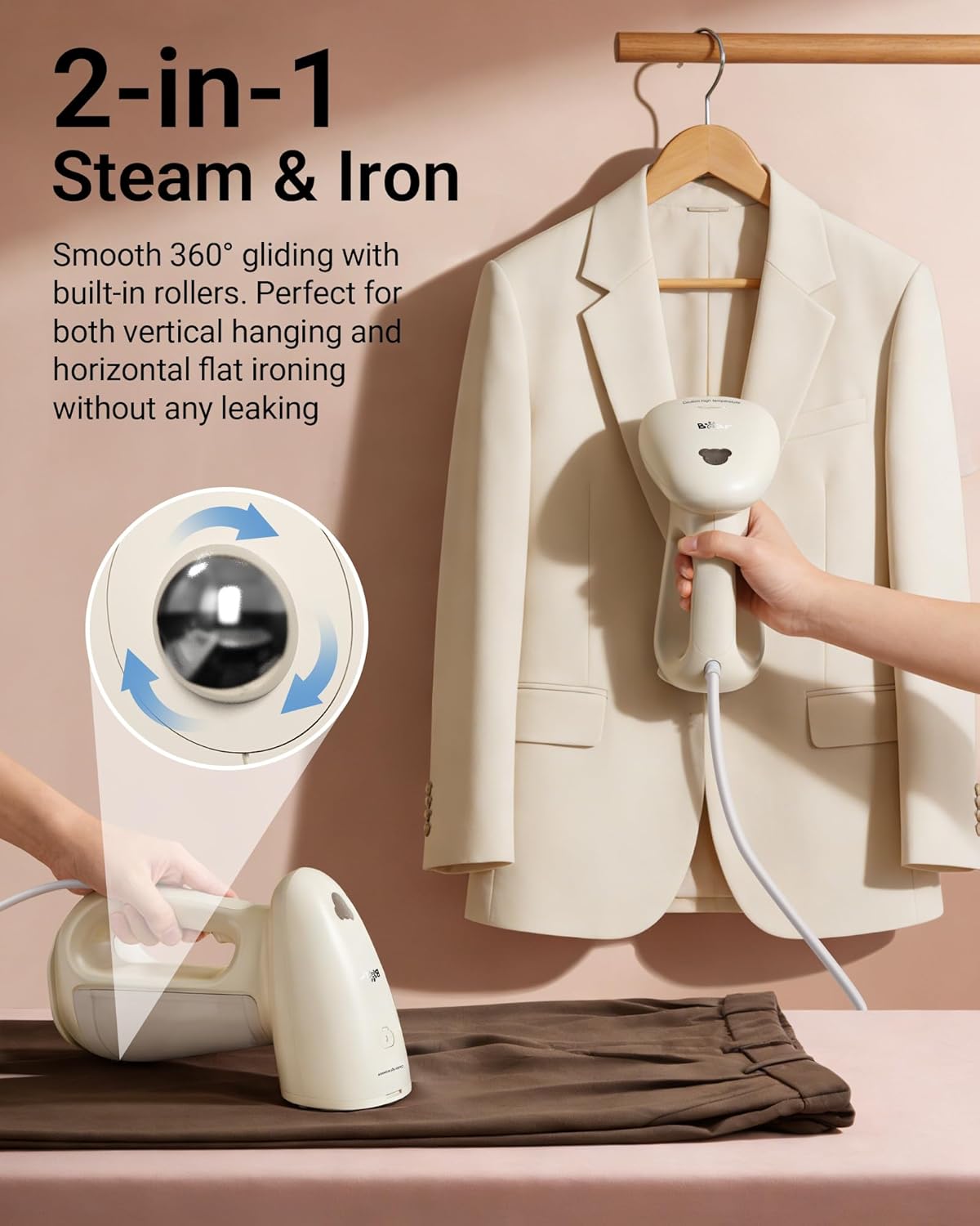 Bear Steamer for Clothes, Handheld Clothes Steamer,1300W Strong Power Garment Steamer with 230ml Tank,Fast Heat-up, Auto-Off, Steam Iron Fabric Wrinkle Remover with Brush for Home and Travel - Image 5