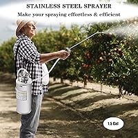 Vista 2 de Pulverizador de acero inoxidable de 1.5 galones, juego con varita y mango de 19.6 pulgadas y manguera reforzada de 3.9 pies, rociador de bomba